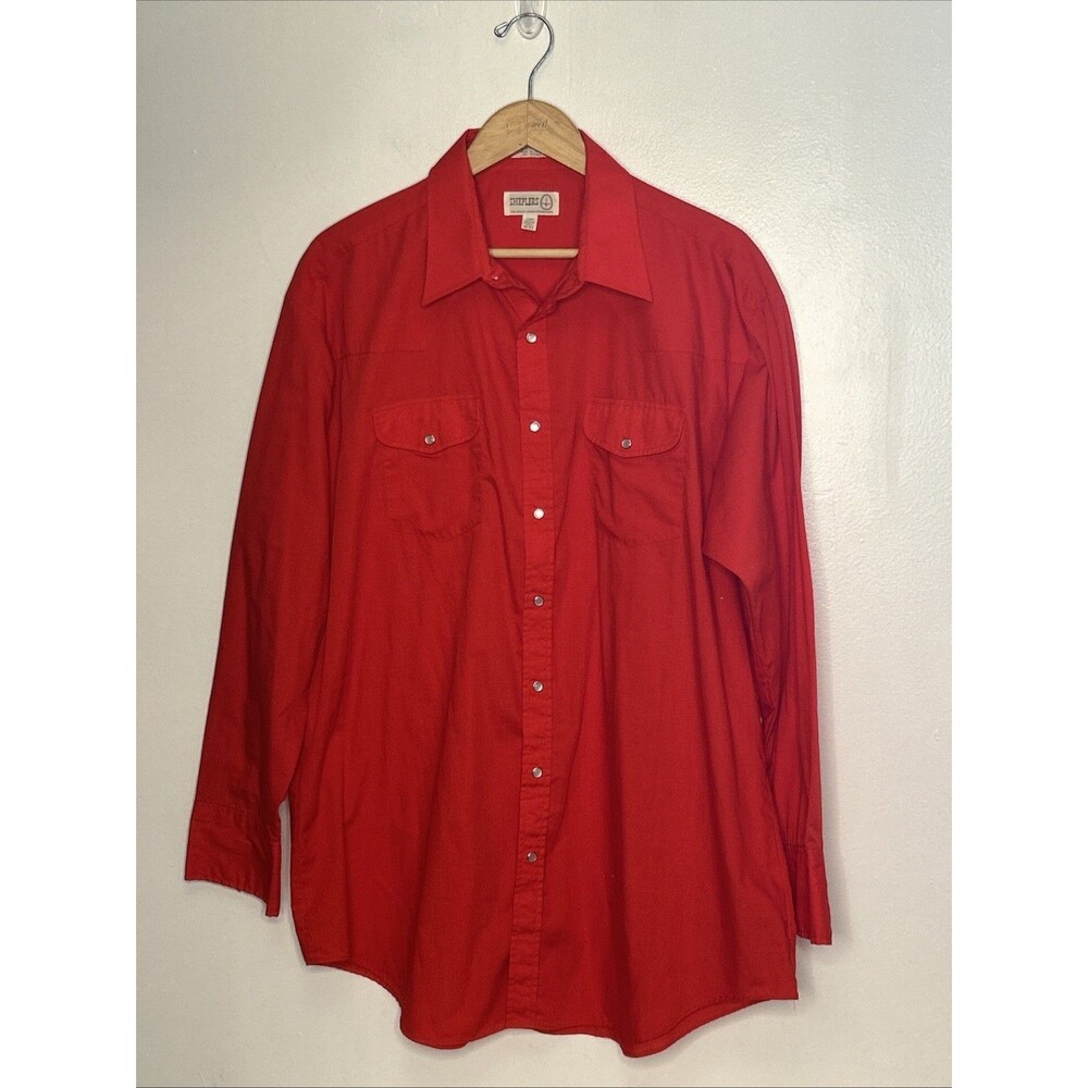 Sheplers Western Shirt Red Adult Tall 18-37 Pearl Snap Long Sleeve Cowboy Casual